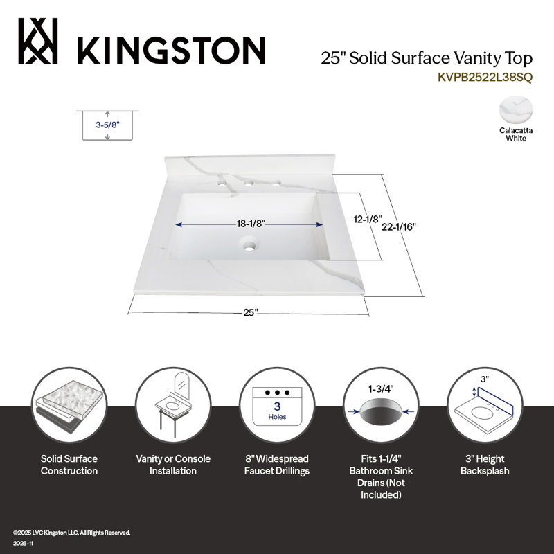 Kingston Brass Montesquieu 25-Inch Solid Surface Vanity Top