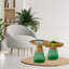 Ensemble de 2 tables d'appoint gigognes rondes avec plateau en métal doré mat et bases en verre vert émeraude-82457473-82457478