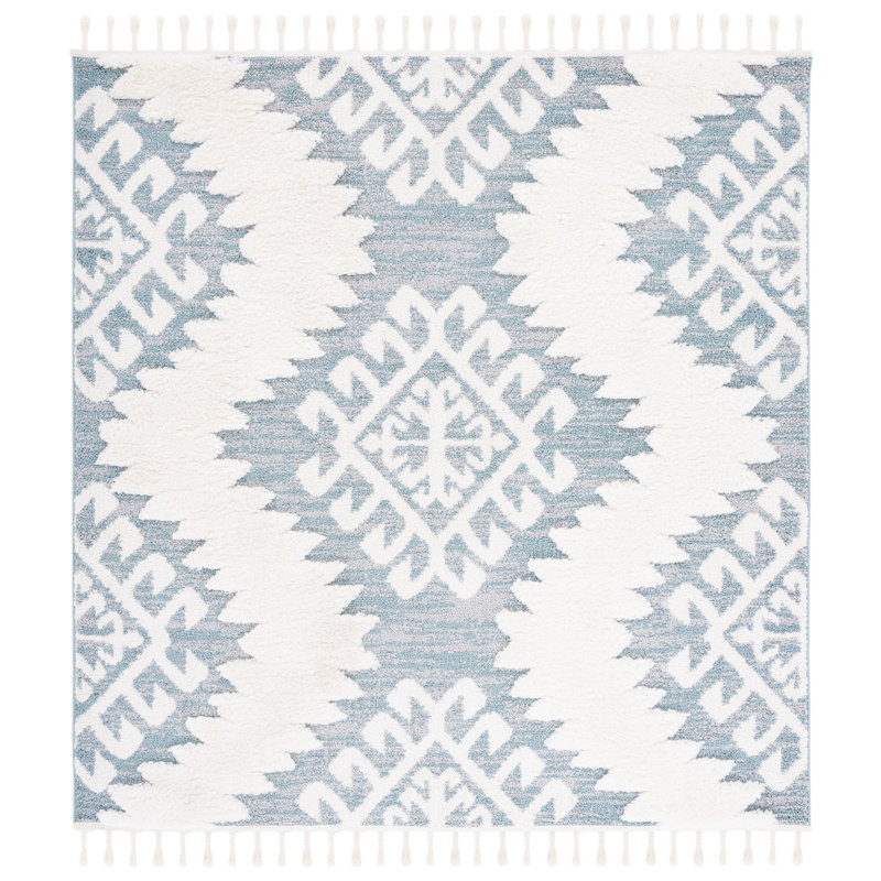 Tapis Ikat Imraan, Carré 6 pi 7 po, Teal/Ivory