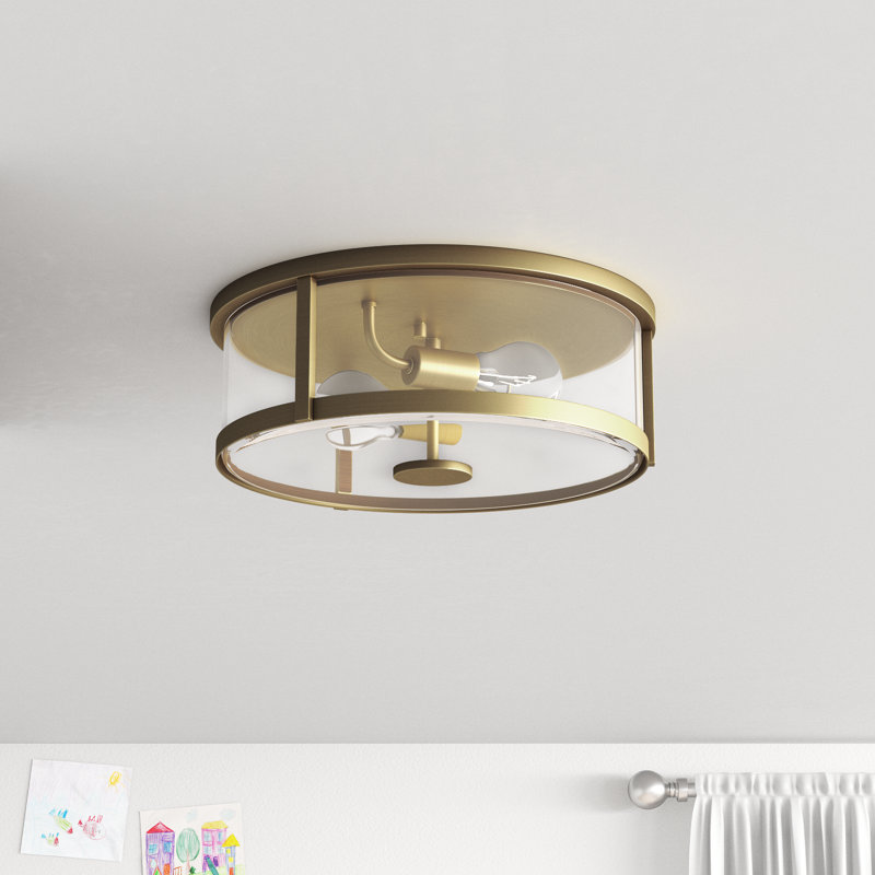 Plafonnier encastré en verre Assa, Transparent, Laiton rétro, 4.37" H x 12.62" W x 12.62" D