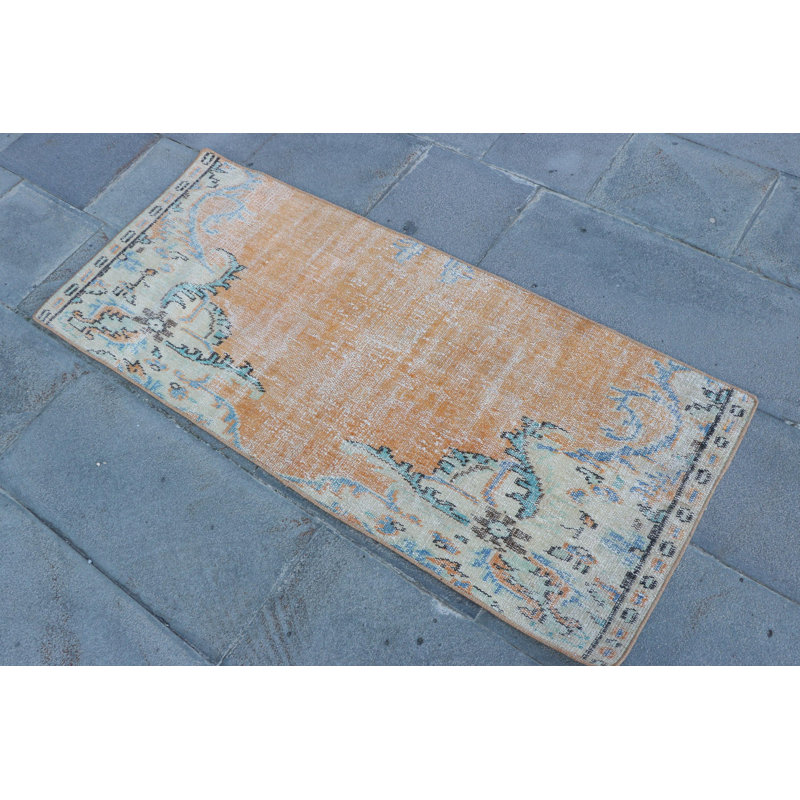 Petit tapis rétro Oushak de style scandinave neutre pour décoration de salle de bain - Orange