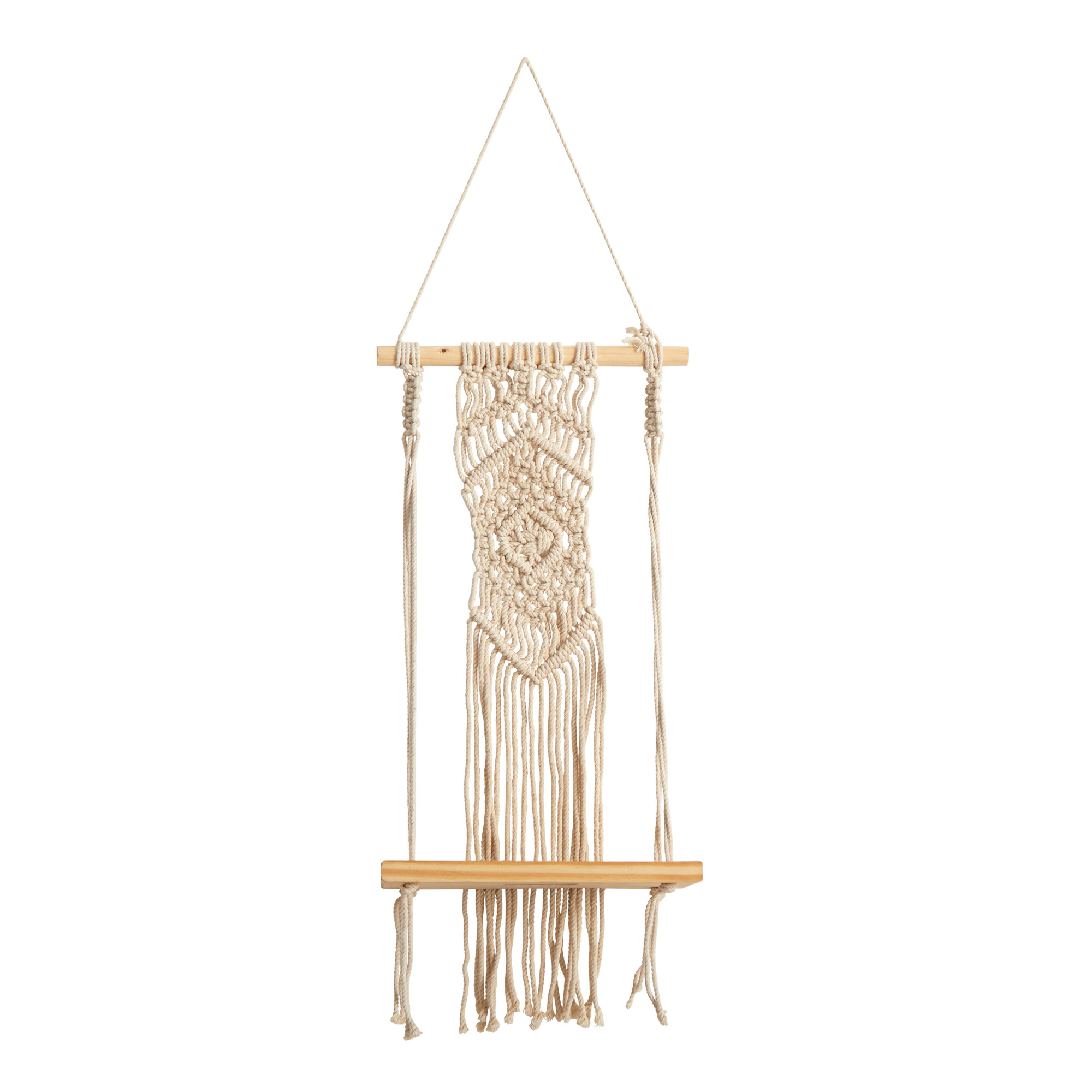 Dakota Fields Wood Macrame Shelf with Diamond Weave Wall Hanging | Wayfair