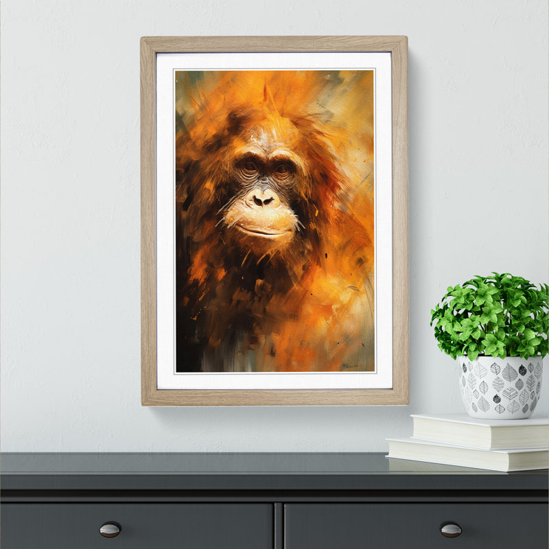 Orangutan Gestural - Framed Print, 46cm H x 34cm W x 2cm D, Oak Framed