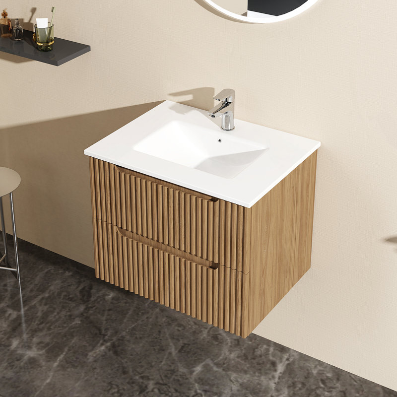 Meuble-lavabo mural 24 po avec lavabo flottant blanc Goodyo