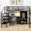 Lit plateforme en métal Wylda, lit mezzanine avec bureau et garde-robe, lit plateforme double
