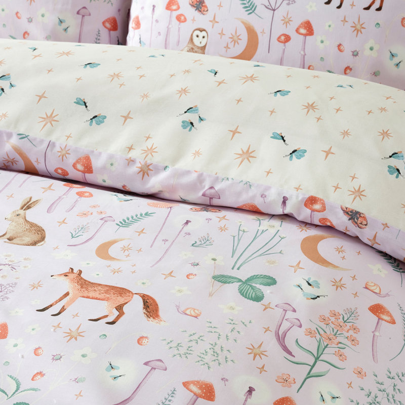 Enchanted Twilight Animals Duvet Cover Set, Kingsize Duvet Cover + 2 Standard Pillowcases, Purple