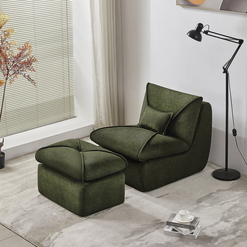 Méridienne compressée confortable avec repose-pieds, idéale pour diverses pièces, Vert
