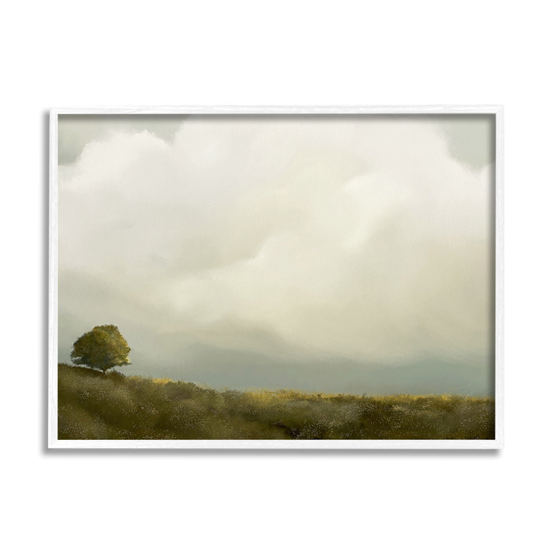 Az-341 - Imprimé de nuages sur pâturages, H 16 po x l 20 po x P 1,5 po, Giclée encadrée blanc bord de mer