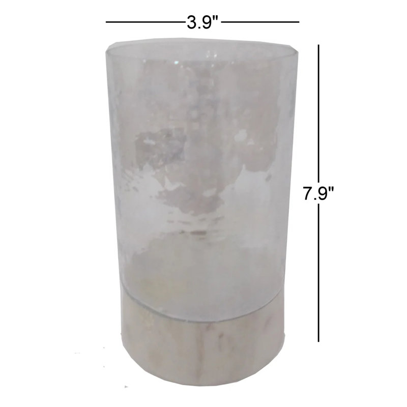 Bougeoir en verre et pierre, Blanc, H 7,9 po x l 3,9 po x P 3,9 po