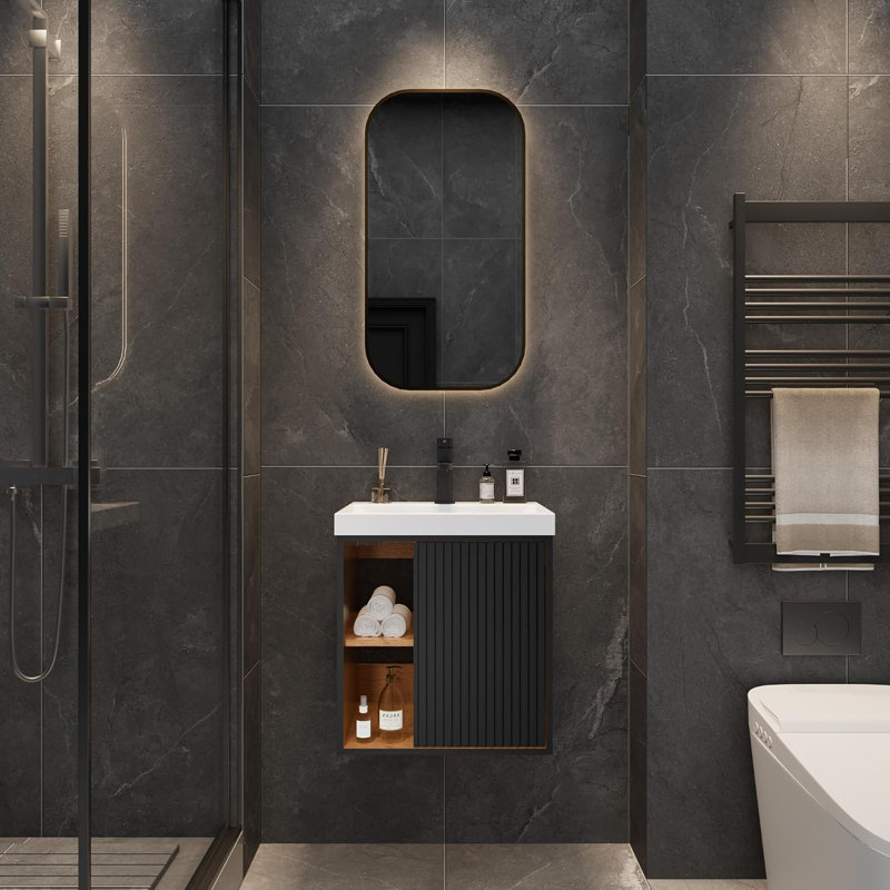 49 mm Wall Mounted Single Double Bathroom Vanity Base, Black