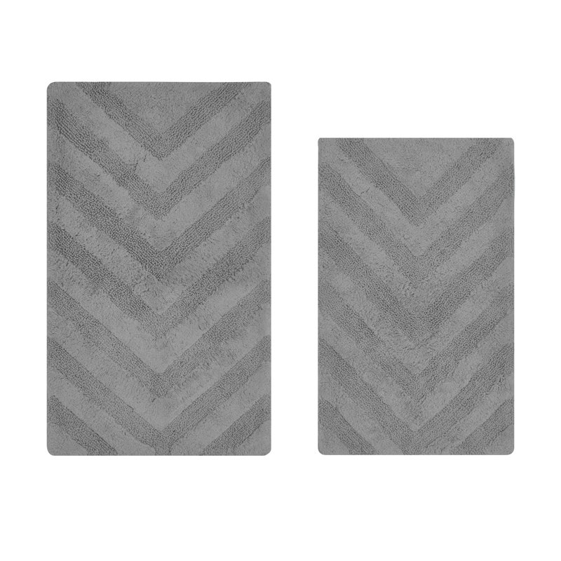 Annaclara Premium 100% Cotton 2 Piece Bath Rug Sets with Non-Slip Backing, Machine Washable, Luxurious Chervon Pattern Super Absorbent & Tufted Weave Bath Mat for Bathroom, Shower, and Tub
