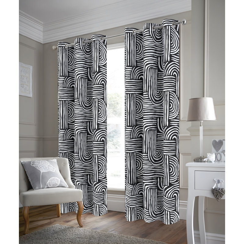 Sarmiento Geometric Woven Window Curtain Set, Black