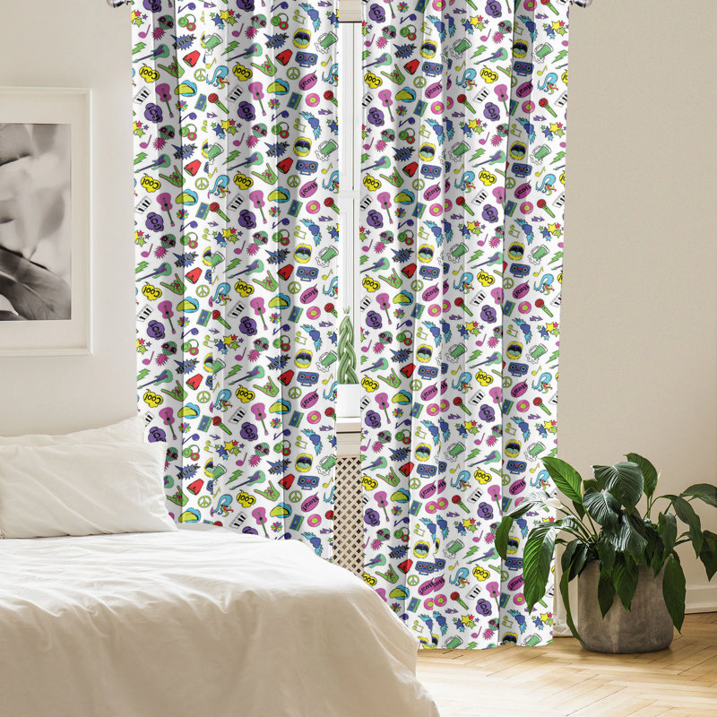 Colorful Music Themed Light Filtering Rod Pocket Curtains