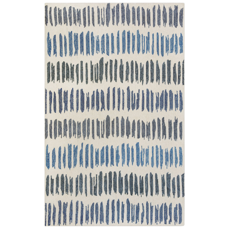 Tapis ivoire / bleu en laine touffeté à la main Trapp, Rectangle 7 pi 9 po x 9 pi 9 po