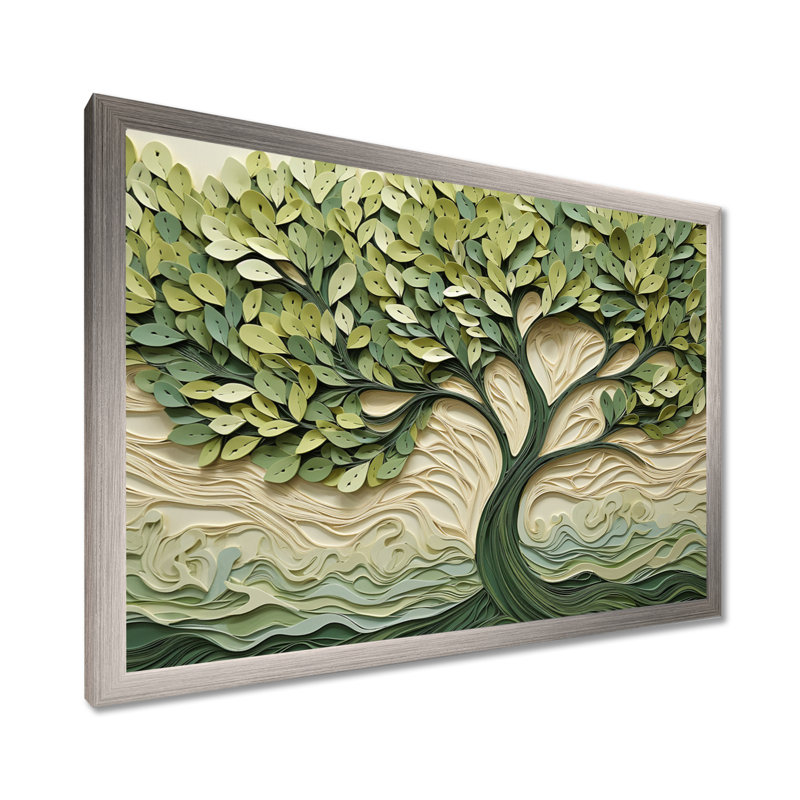 Tree American Basswood collage 3 - Tree Wall Art Decor, Brown Floater Framed, 24" H x 32" W x 1" D