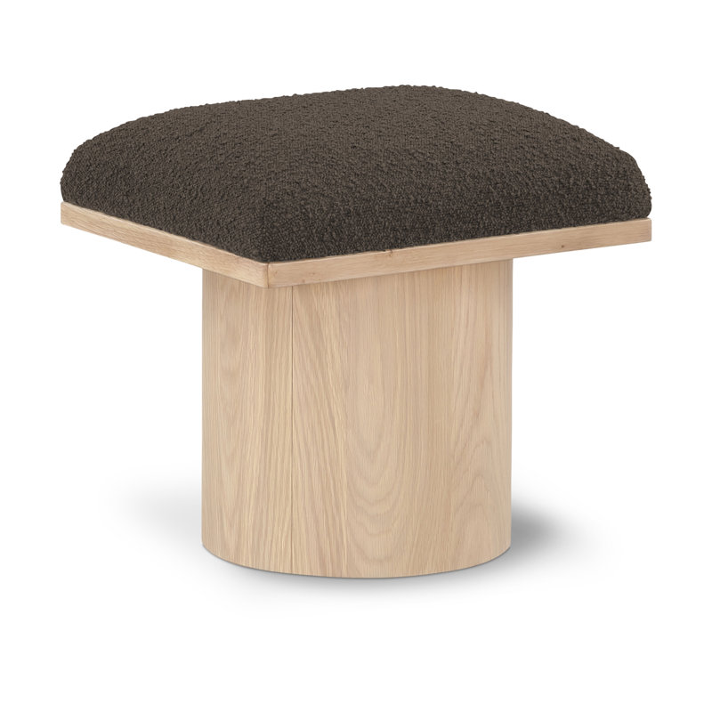 Tabouret de coiffeuse en bois massif Cniejo, Naturel, Tissu brun bouclé