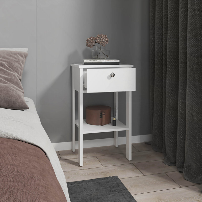 Table de chevet avec 1 tiroir, Blanc