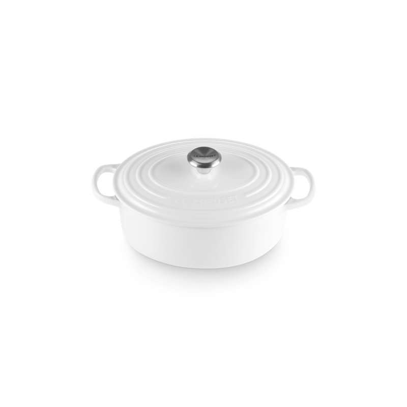 Le Creuset Enameled Cast Iron Oval Dutch Oven with Lid, White/Silver, 2.75 quarts
