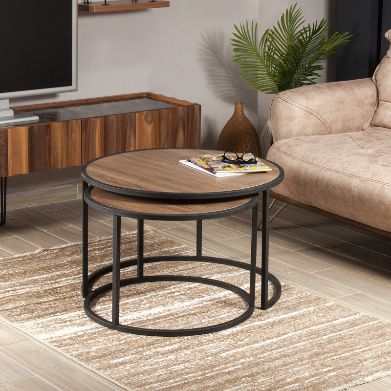 Tan 2 Piece Coffee Table Set, Walnut