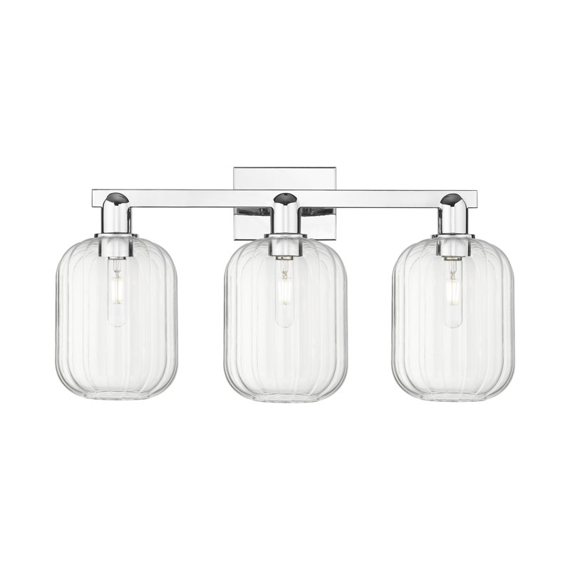 Eldon - 4 Light 36" Jar Shade Bath Vanity Light, Clair, Nickel satiné, Trois lumières