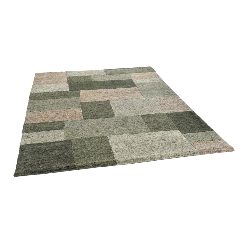 Dalas Hand Knotted Wool Green Indoor Rug, Rectangle 60 x 90cm