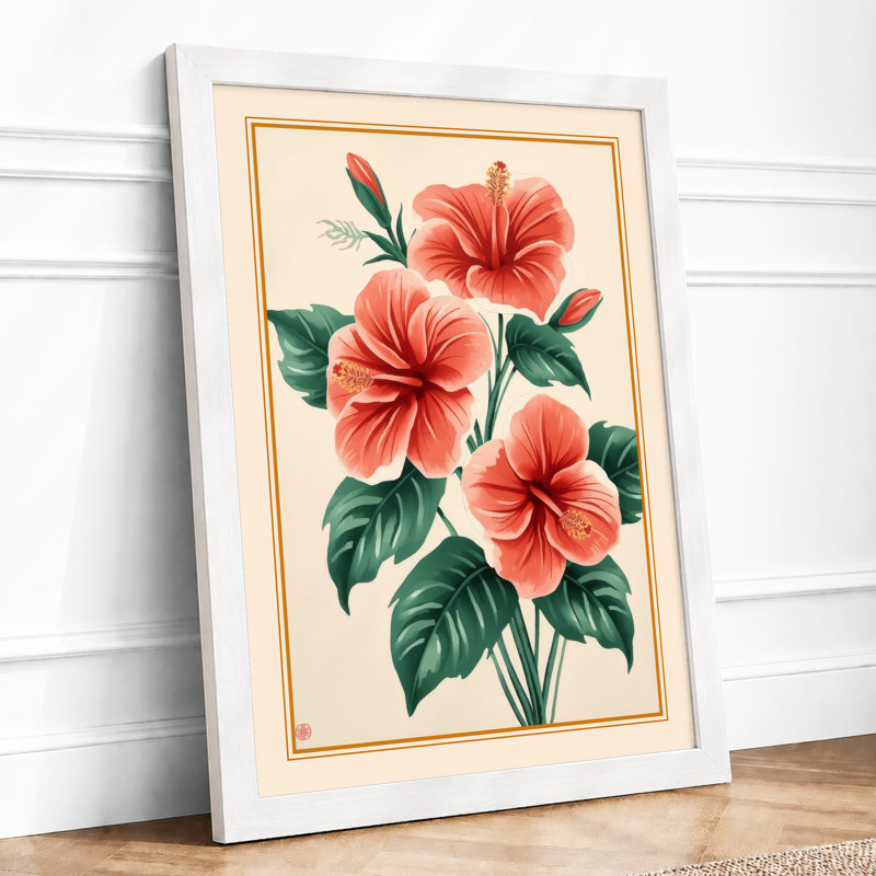 Hibiscus Bloom Botanical - Framed Print, A1 - 84.1 x 59.4 cm, White