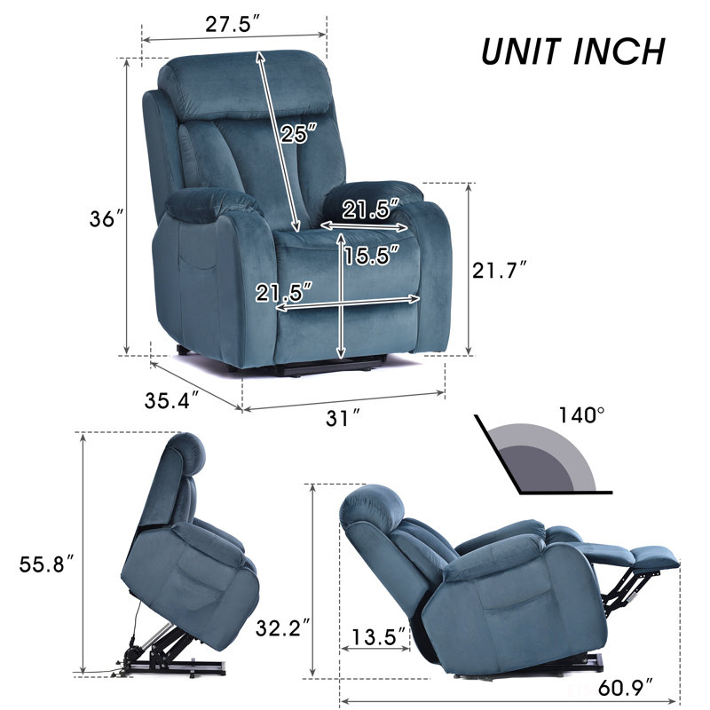 Fauteuil inclinable électrique, Velours bleu marine