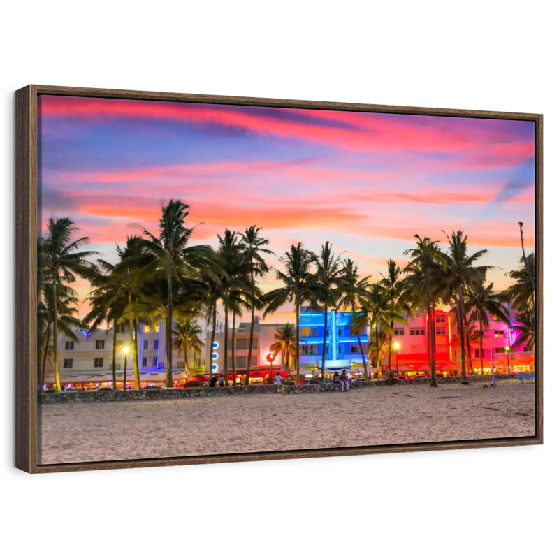 Miami Beach, États-Unis, Cadre flottant en noyer, 31 po x 21 po