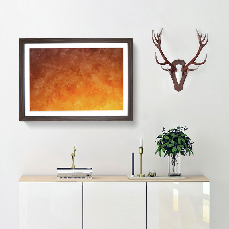 Birds in Flight During an Orange Sunrise - Picture Frame Painting Print, 24cm H x 33cm W x 2cm D, Walnut Framed