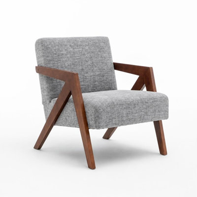 Mid Century Modern Accent Chair with Sturdy Rubber Wood Frame, Upholstered Reading Armchair with Soft Chenille Fabric and High-Density Cushion, Comfortable Side Chair