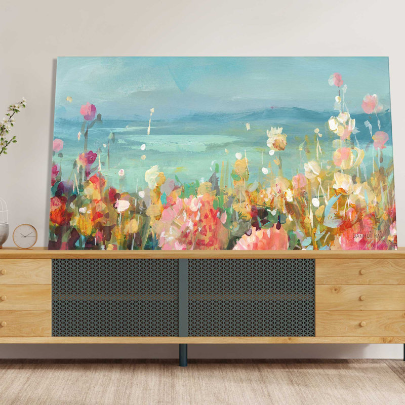 Coastal Dahlias Crop - Peinture, L 30 po x H 18 po, Toile tendue