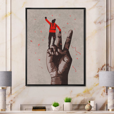 Signe de la victoire avec un homme avec un bras levé - peinture sur toile
