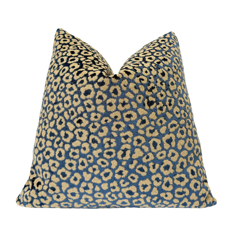 Housse de coussin en velours Leopard, Carré 20 po, Bleu à imprimé animalier