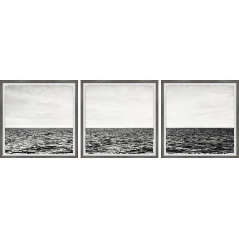 Louisiana Sky Meets The Sea by Marmont Hill - 3 Piece Single Picture Frame Print Set, 81cm H x 244cm W