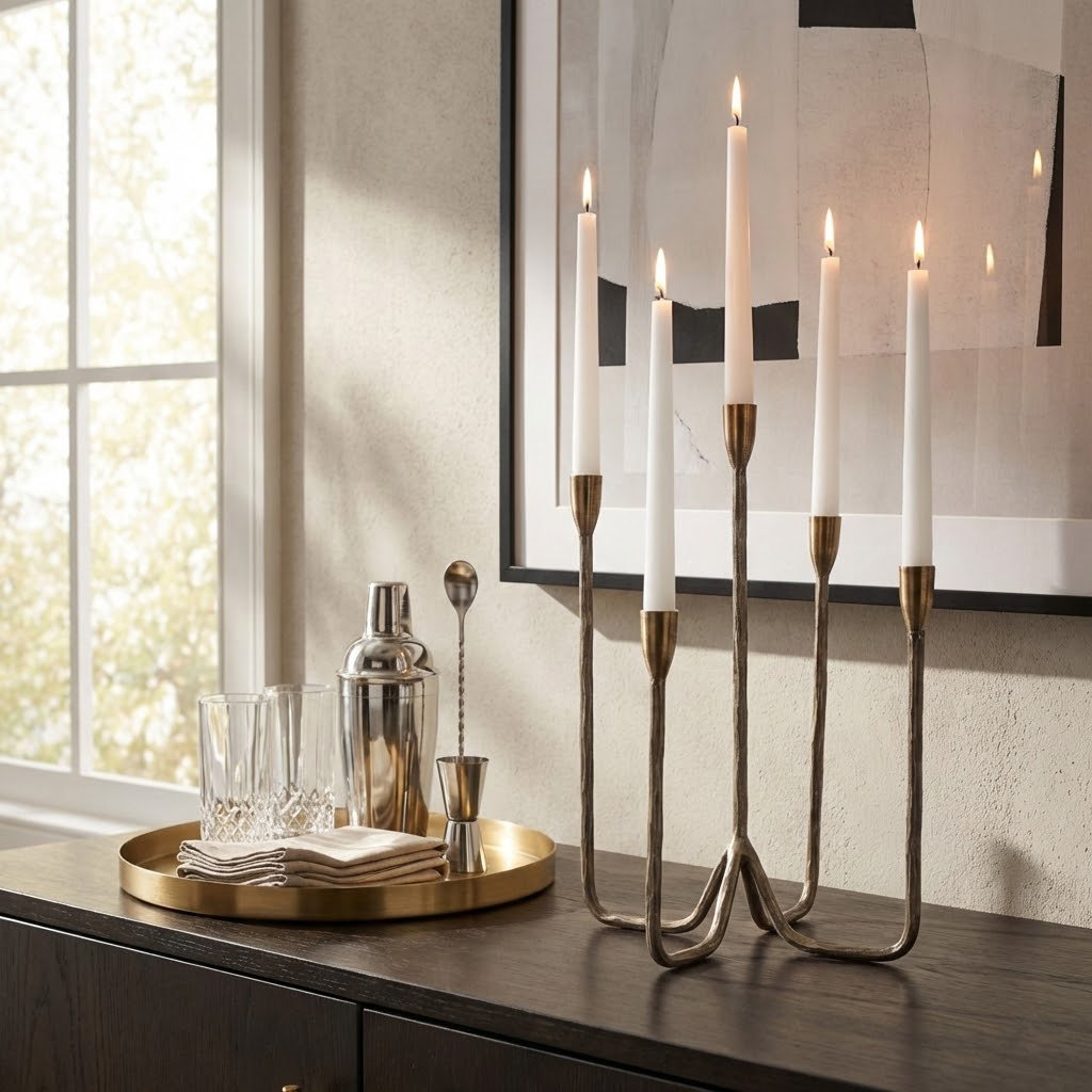 Albright 5-Taper Candlestick Holder, Gold