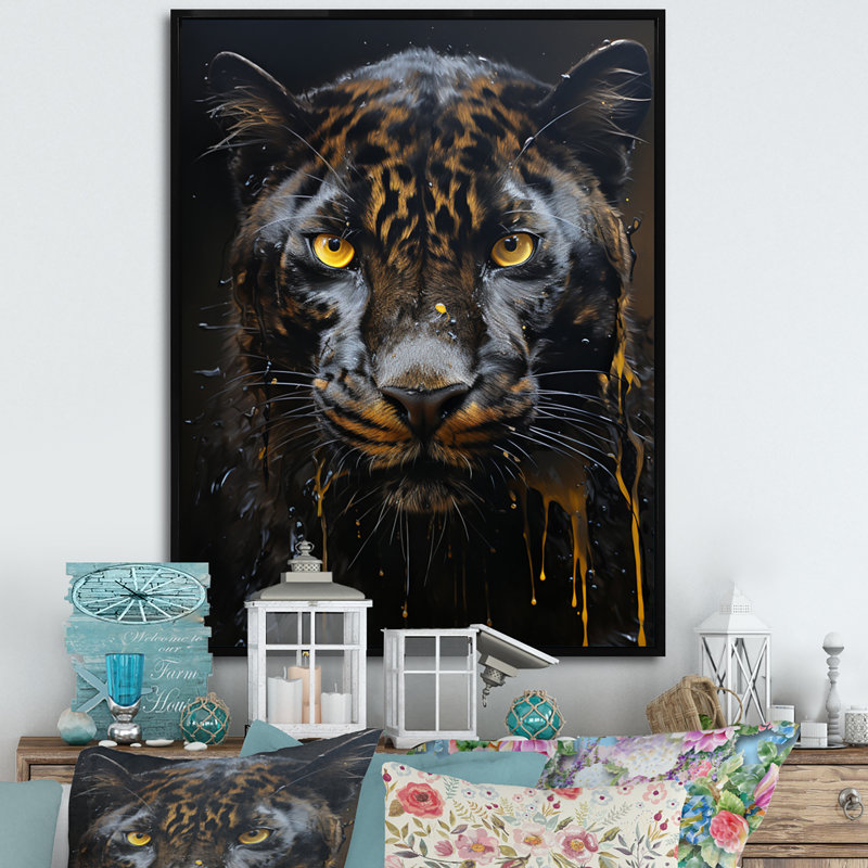 Ebony Panther Drips - reproduction sur toile, H 44 po x l 34 po x P 1,5 po, Cadre flottant noir