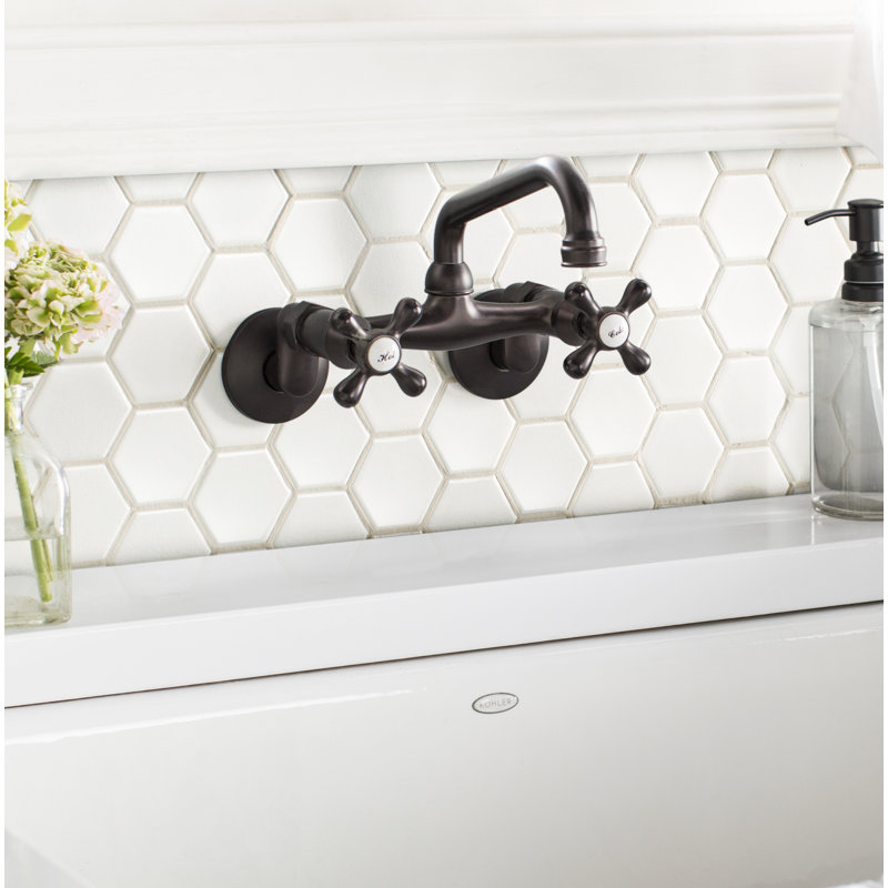 Wall Mount Kitchen Faucet, 4" - 9" Adjustable Spread, Polished Chrome