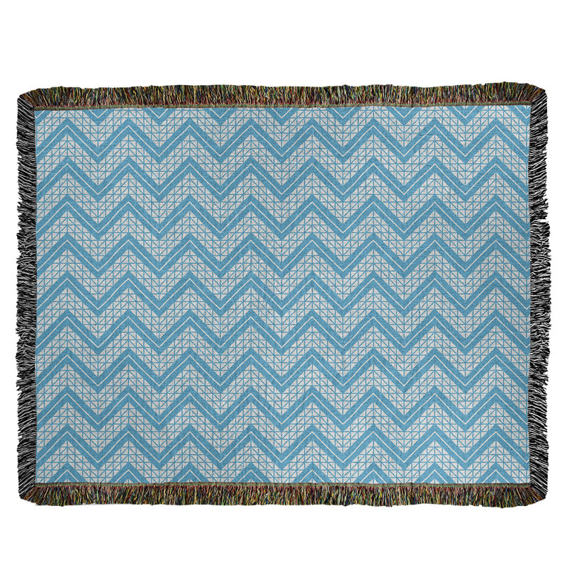 Couverture en coton tissé à la main Rhonda Cheval, l 37 po x L 52 po, Bleu sarcelle / blanc