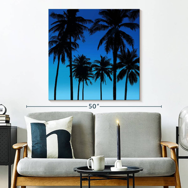 Gillard Palms noir sur bleu I, H 33 po x l 33 po