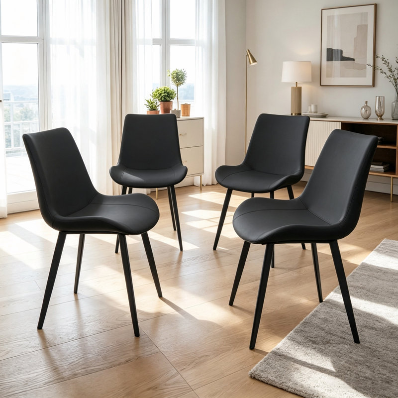 Ensemble de 4 chaises de salle à manger en cuir noires, Black