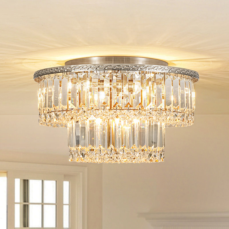  Plafonnier encastré en cristal 5 lumières, 9.1" H x 15.7" W x 15.7" D, 5 lumières