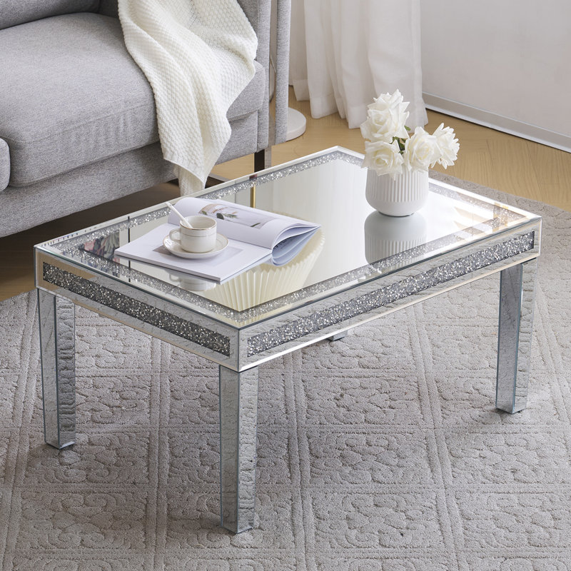 Mirrored Coffee Table With Crystal Inlay