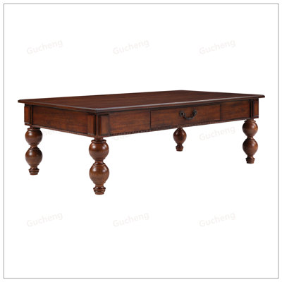 Vintage Rectangular Wooden Coffee Table with Storage, Solid Wood Gourd-Shaped Legs for Elegant Living Room Decor by Ophelia & Co.
