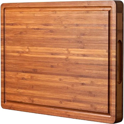 Bamboo Cutting Board 18" Large Wooden Chopping Board With Juice Grooves & Side Handles, Charcuterie Cheese Board For Kitchen
