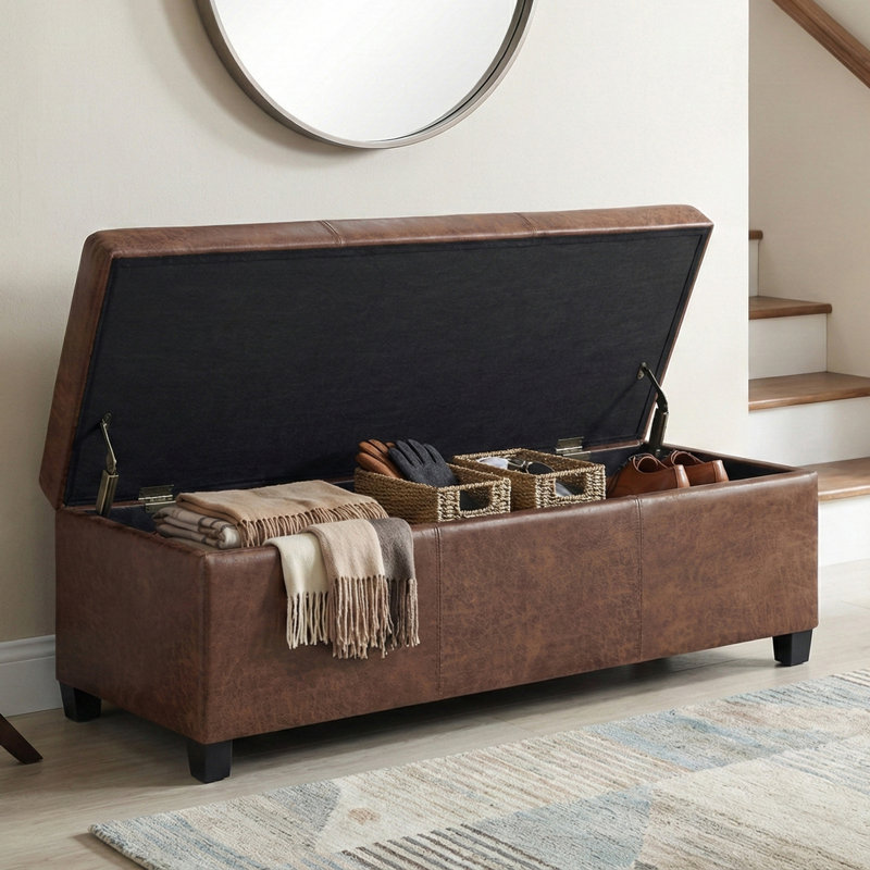 Avalon 48"W Upholstered Contemporary Rectangular Lift-Top Storage Ottoman Bench with High-Density Foam