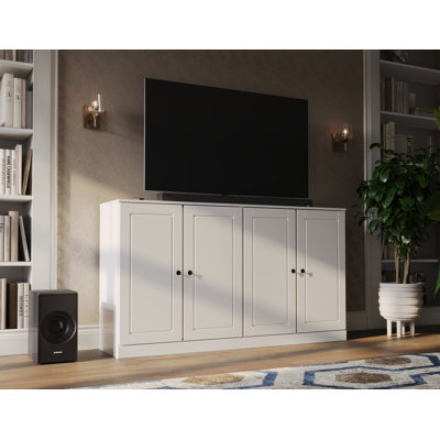 100% Solid Wood TV Stand, 64" Wide TV Console With Raised Panel Doors & Storage