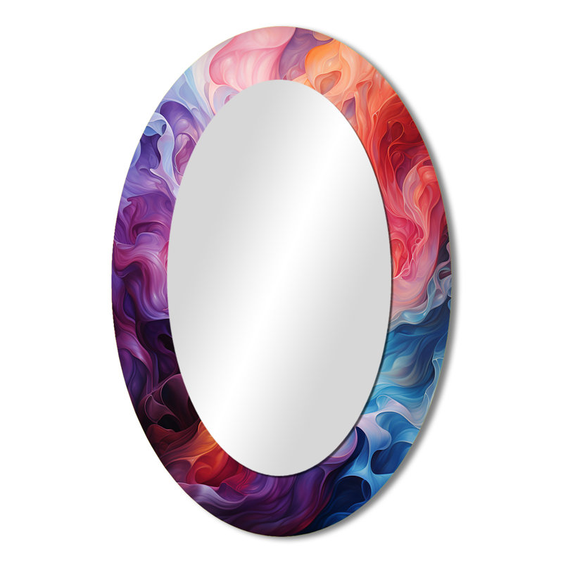 Opt Art Radiant Spectrum II - Grand miroir mural ovale sur métal, 36 po x 24 po