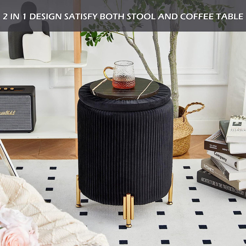 Ozite Velvet Ottoman, Black