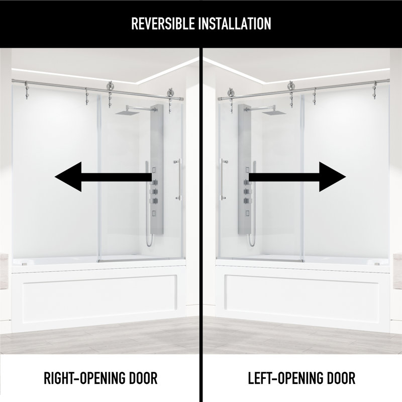 Hamilton 56-60" W x 68" H Sliding Frameless Tub Door with 3/8" Clear Glass, Stainless Steel