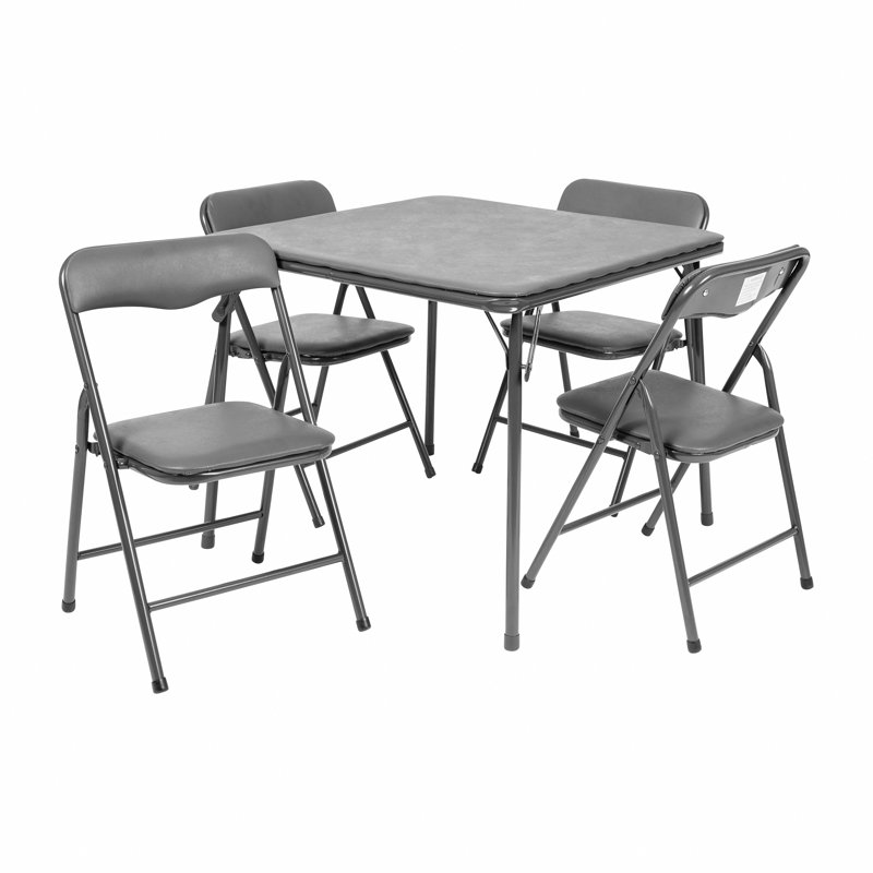 Kids Colorful 5 Piece Folding Table and Chair Set, Grey